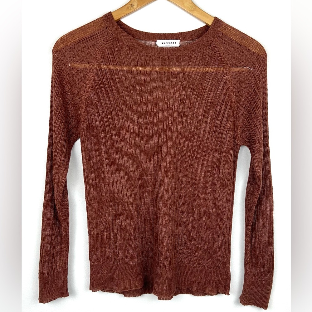 Masscob Ribbed Knit Linen Semi Sheer Sweater Top